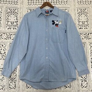 Vintage Mickey Unlimited Mickey Mouse Button‎ Up Pocket Chambray Shirt Sz Medium